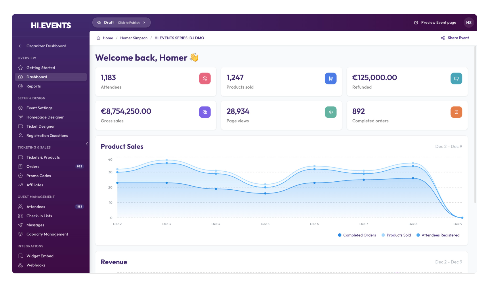 Hi.Events Dashboard